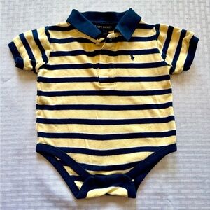 Ralph Lauren Baby Polo Bodysuit 3–6 M Yellow & Navy Stripe Preppy Photo Outfit